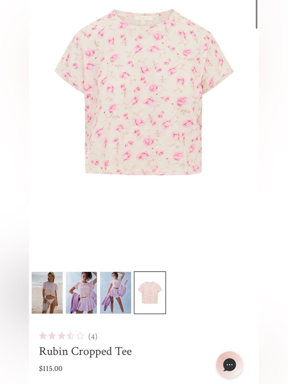 LoveShackFancy Cream Short-Sleeve Cropped Tee with Pink Floral Print